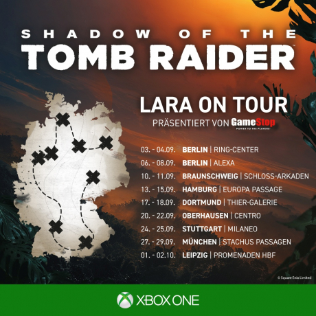 Shadow of the Tomb Raider - Lara Croft on Tour - Spiele den Titel bei ausgwählten GameStop Läden und gewinne Preise