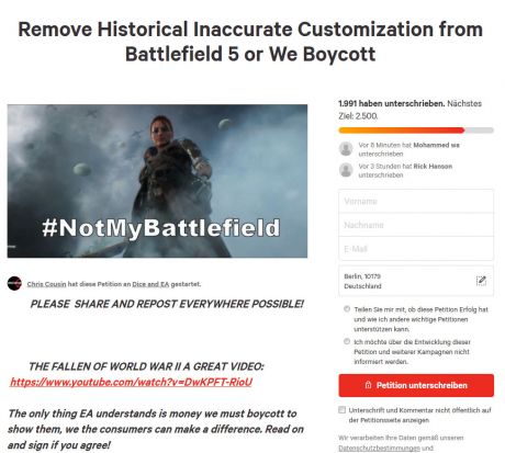 Battlefield 5 - Community ruft zum Boykott des Shooters BF5  auf